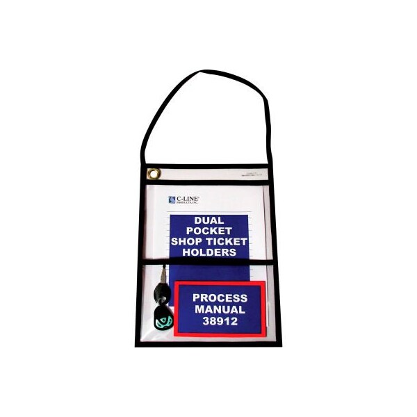 C-Line Products C-Line Products Two-Pocket Shop Ticket Holder w/Hanging Strap, Stitched, Clear, 9 x 12, 15/BX 38912 - main
